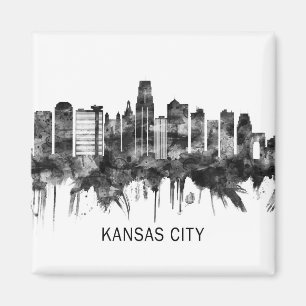 Kansas City Missouri Skyline BW Magnet