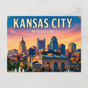 🌆 Kansas City Missouri Skyline und Brunnen Postkarte