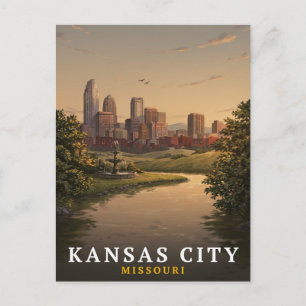 Kansas City Missouri Springbrunnen Skyline Kunst Postkarte