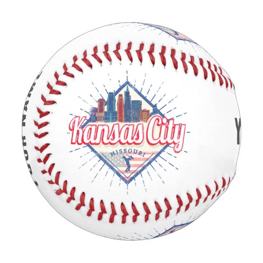 Kansas City Missouri United Staaten Skyline Vintag Baseball (Vorderseite Links)