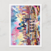 Kansas City Missouri USA Berühmter Platz Aquarell Postkarte (Vorderseite)