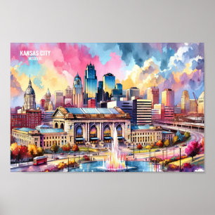 Kansas City Missouri USA Travel Places watercolor Poster