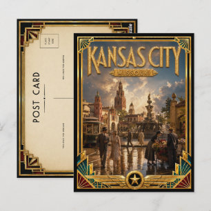 Kansas City Missouri Vintage Art Deco Goldenes Zei Postkarte