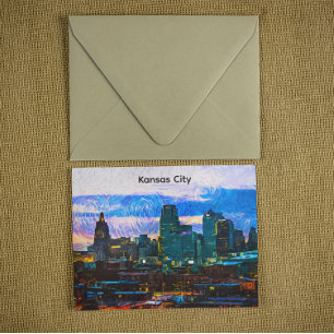 Kansas City Oil Paint Panorama Aussicht Vintag Postkarte