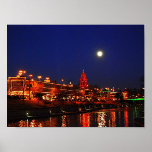 Kansas City Plaza Lights Under a Full Moon Poster