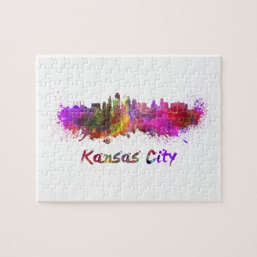 Kansas City Skyline in Aquarell Puzzle (Horizontal)