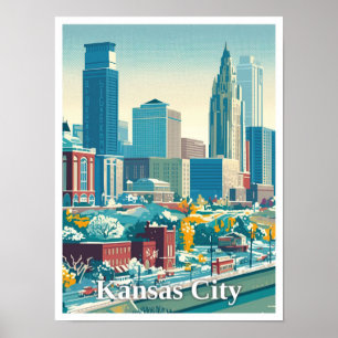 Kansas City USA Kunst Vintage Reiseillustration Poster