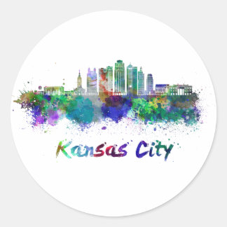 Kansas City V2 skyline im Watercolor Runder Aufkleber