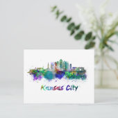 Kansas City V2 Skyline in Aquarellfarben Postkarte (Stehend Vorderseite)