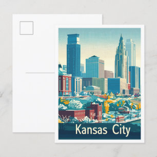Kansas City Vintage-Reiseillustration Postkarte