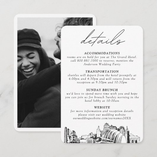 Kansas City Wedding Vertikale Details Begleitkarte (Vorne/Hinten)