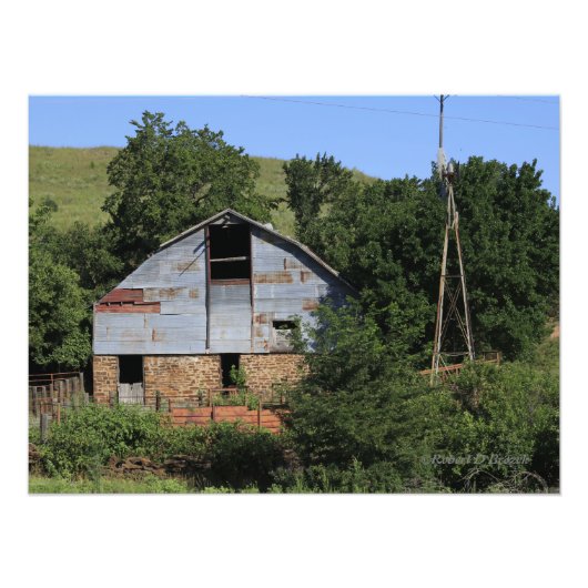 Kansas Country Barn mit Farm Windmill Fotodruck (Vorne)
