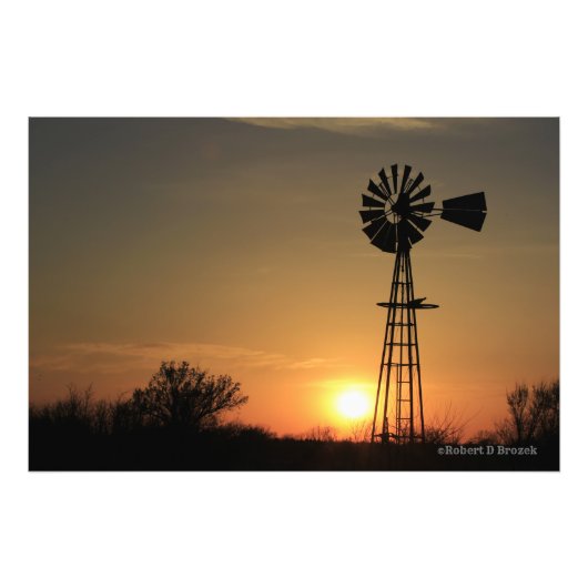 Kansas Country Sunset mit Windmill Silhouette Fotodruck (Vorne)