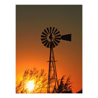 Kansas Country Windmill mit Wolken, Foto Print
