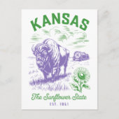 Kansas Der Sonnenblumen Staat Est. 1861 Ochse und  Postkarte (Vorderseite)