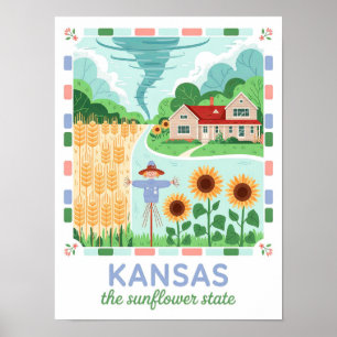 Kansas der Sonnenblumen-Staat USA Sommer Reise Poster