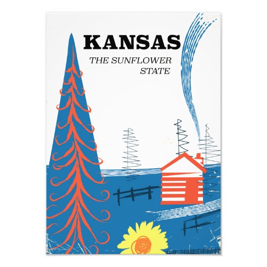 Kansas "der Sonnenblumen-Staat" Vintage Reiseplaka Fotodruck (Vorne)