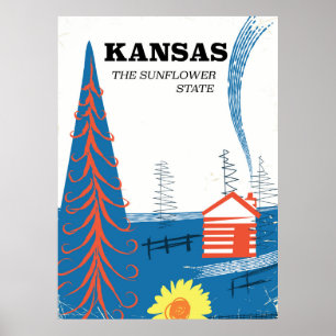 Kansas "der Sonnenblumen-Staat" Vintage Reiseplaka Poster