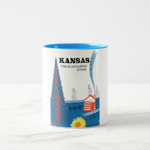 Kansas "der Sonnenblumenstaat" Vintage-Reiseposter Zweifarbige Tasse