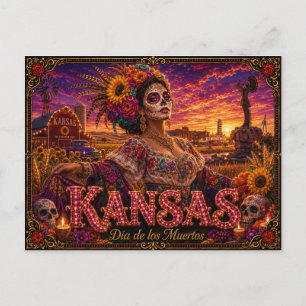 Kansas Día de los Muertos Retro Postkarte