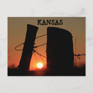 Kansas Fence Line Sunset Post Card Postkarte