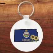 Kansas Flag mit Staat Blume Wilde Sonnenblume Schlüsselanhänger (Vorderseite)
