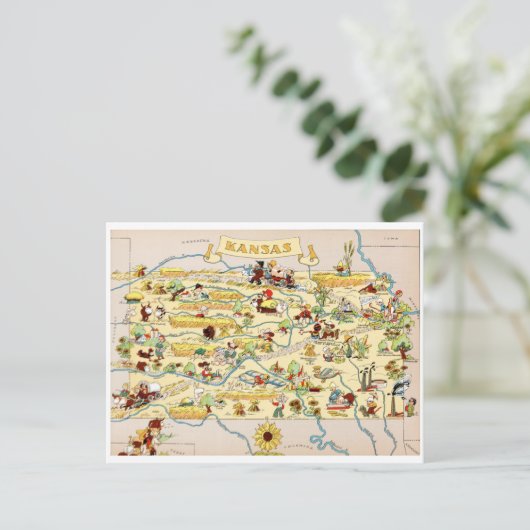 Kansas Funny Vintag Map Postkarte (Stehend Vorderseite)