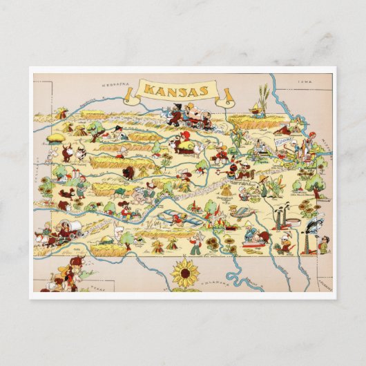Kansas Funny Vintag Map Postkarte (Vorderseite)