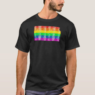 Kansas Gay Staatsstolz Rainbow Flag Karte Gay Lesb T-Shirt