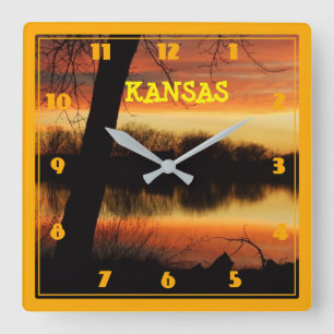 Kansas Golden Reflection WALL CLOCK Quadratische Wanduhr