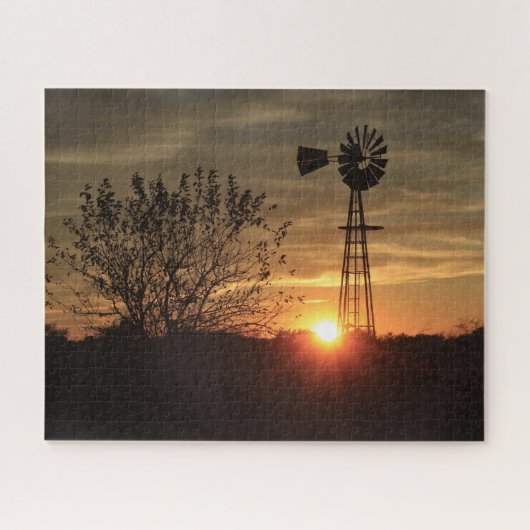 Kansas Golden Sky mit Windmill Silhouette Puzzle (Horizontal)