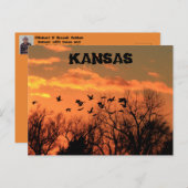 Kansas Golden Sunset mit Gänsen, Bäumen. Postkarte (Vorne/Hinten)