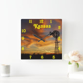 Kansas Golden Sunset Square Wall Clock Quadratische Wanduhr (Zuhause)