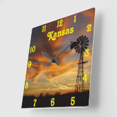 Kansas Golden Sunset Square Wall Clock Quadratische Wanduhr (Winkel)