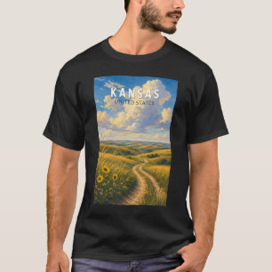 Kansas Illustrations Reise Kunst Vintage T-Shirt