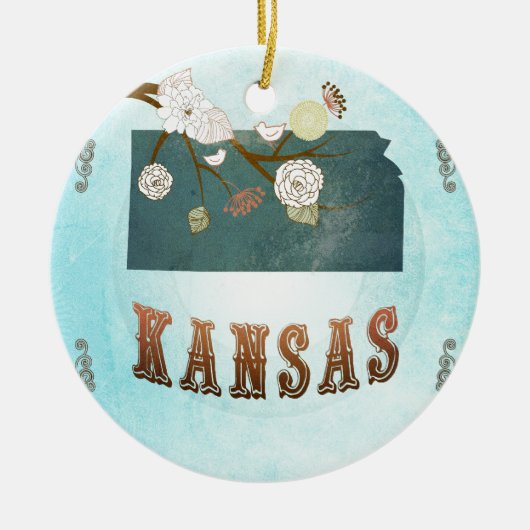Kansas-Karte mit reizenden Vögeln Keramikornament (Vorne)