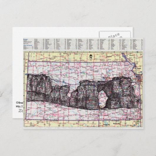 Kansas Map Art Postkarte (Vorne/Hinten)
