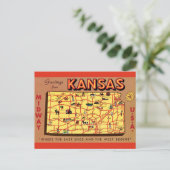 Kansas Map Postcard Postkarte (Stehend Vorderseite)