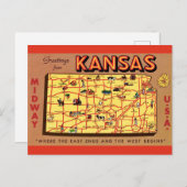 Kansas Map Postcard Postkarte (Vorne/Hinten)