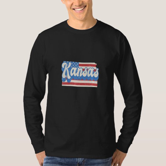 Kansas Map Staat American Flag 4. Juli Pride T-Shirt (Vorderseite)