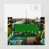 Kansas Map und Fotos Postkarte (Vorne/Hinten)