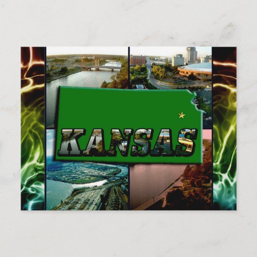 Kansas Map und Fotos Postkarte (Vorderseite)