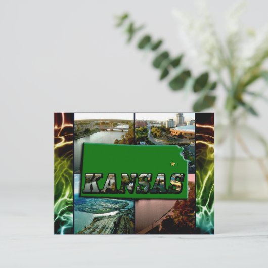 Kansas Map und Fotos Postkarte (Stehend Vorderseite)