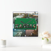 Kansas Map und Fotos Quadratische Wanduhr (Zuhause)