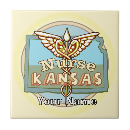 Kansas Nurse Caduceus Tile Fliese (Vorderseite)