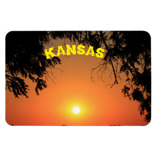 Kansas Orange Sonnenuntergang mit Bäumen Square Ma Magnet