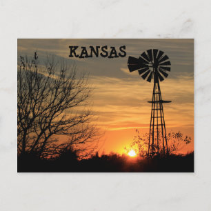 Kansas Orange Sonnenuntergang mit Silhouetten Post Postkarte