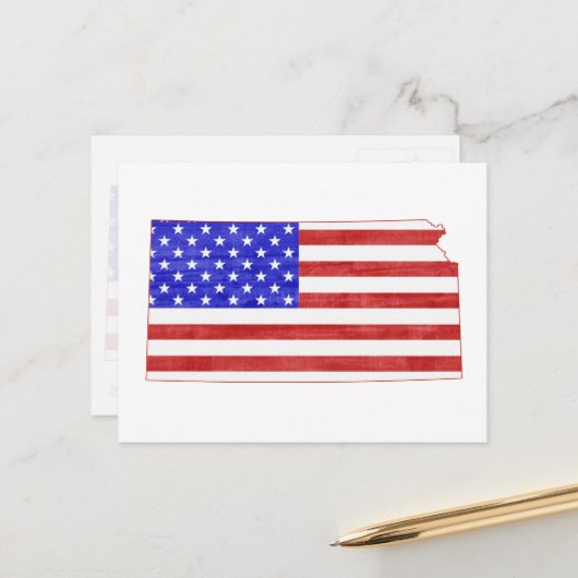 Kansas Patriotischer Staat Shaped American Flag Postkarte (Vorderseite/Rückseite Beispiel)