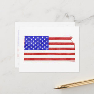 Kansas Patriotischer Staat Shaped American Flag Postkarte