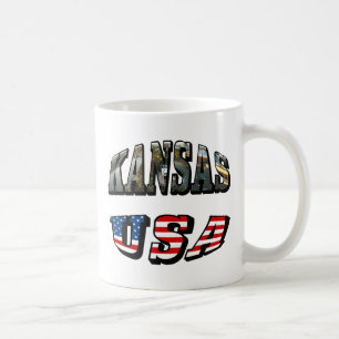 Kansas Picture und USA Flag Schriftart Kaffeetasse